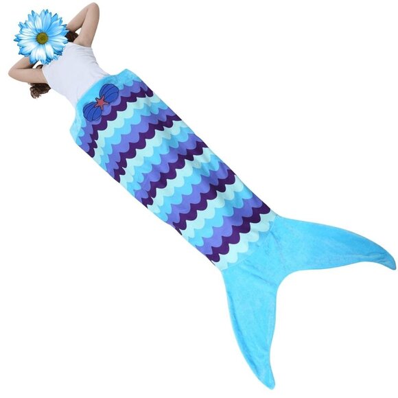 Mermaid Tail Blanket Double Sided Fleece Sequin Shells Scalloped Scales NEW! - Picture 1 of 4